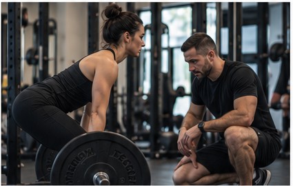 Personal Trainer che supervisiona l'esecuzione di un esercizio